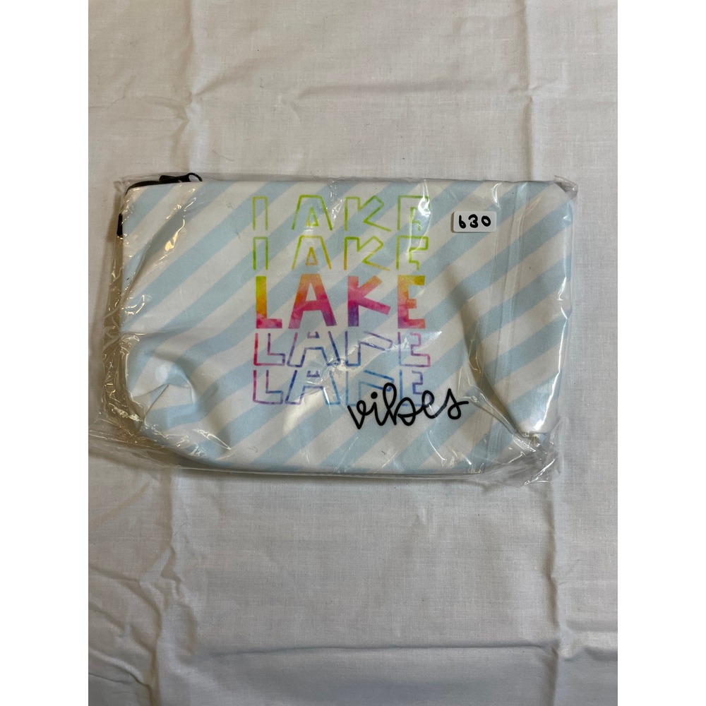The Pouch Cosmetic Bag Womens OS Blue White NEW Lake Vibes Striped Travel Pouch‎